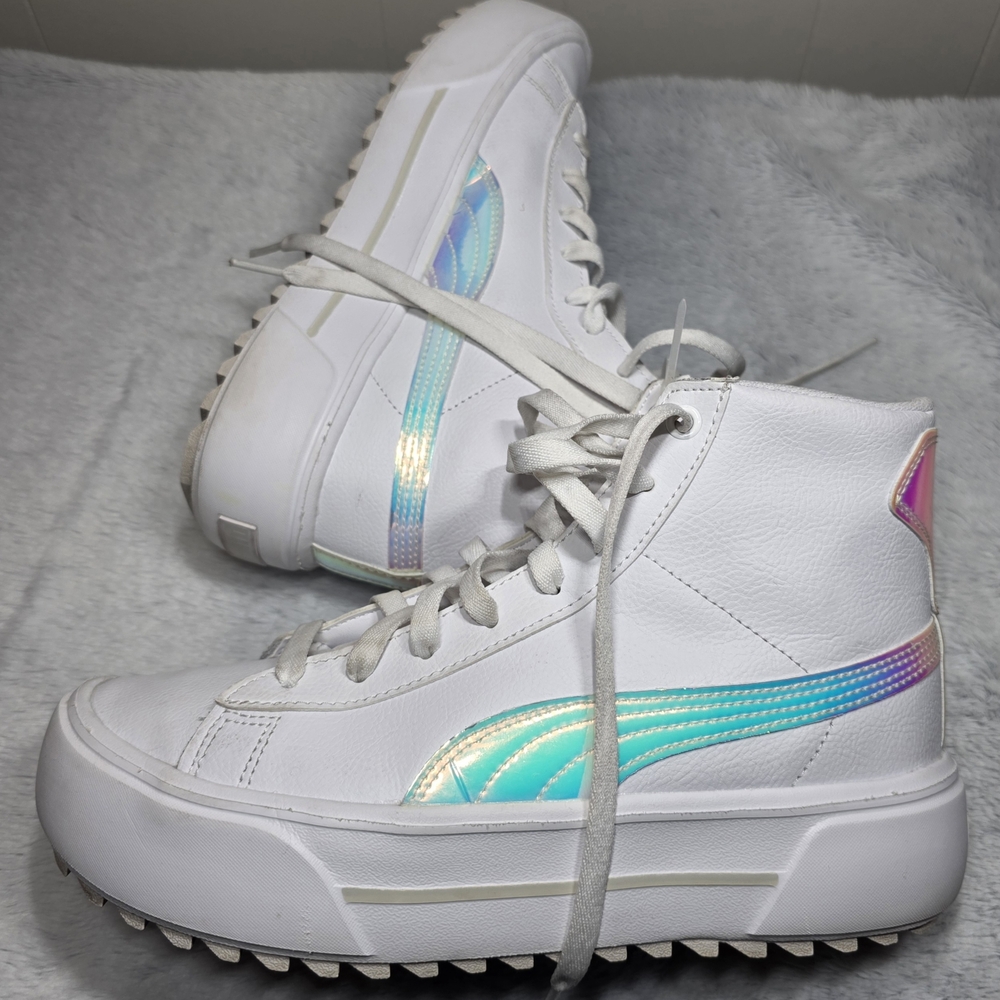 Puma Kaia 2.0 White High-Top Sneakers with Iridescent Accents